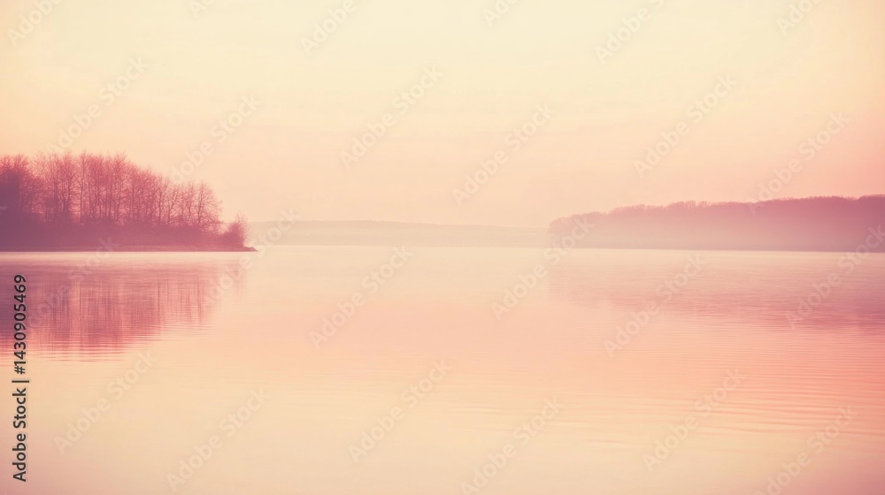Fototapeta premium Peaceful, pastel sunrise over a still lake.