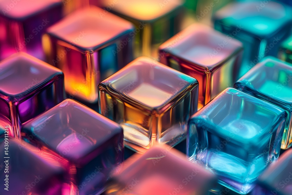Abstract colorful background made of shiny glass cubes reflecting light