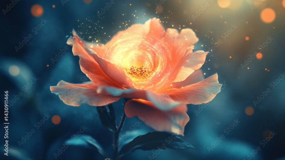 Blooming Flower Opens Like a Solar System, Showcasing the Fusion of Nature and the Cosmos in Radiant Colors Generative AI
