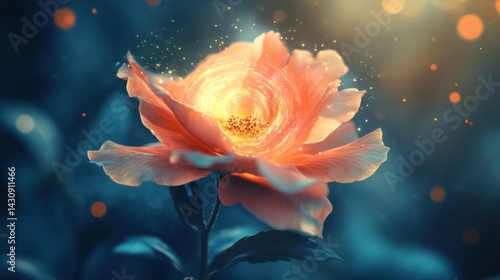 Blooming Flower Opens Like a Solar System, Showcasing the Fusion of Nature and the Cosmos in Radiant Colors Generative AI
