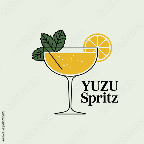 Yuzu Spritz Cocktail with Citrus and Mint Garnish
