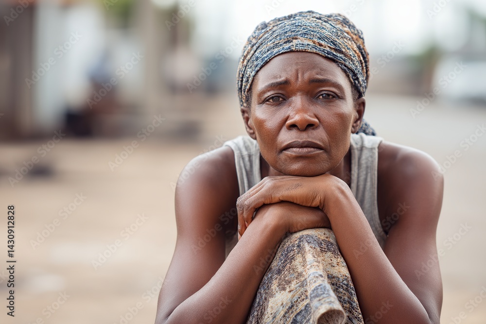 Portrait of an African woman reflecting on her life in a poor urban environment Portrait of an African woman reflecting on her life in a poor urban environment