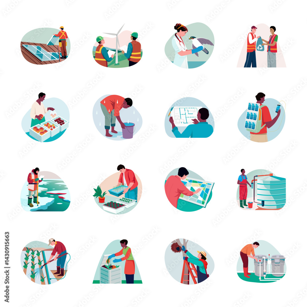 Fototapeta premium Collection of Flat Style Environment Illustrations