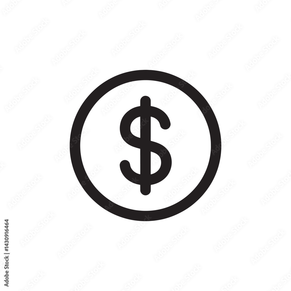 Icon of a Dollar Sign Enclosed in a Circle Representing Money, Finance, and Currency for Banking, Commerce, and Financial Transactions Editable Vector Illustration Isolated on a White Background Icon of a Dollar Sign Enclosed in a Circle Representing Money, Finance, and Currency for Banking, Commerce, and Financial Transactions Editable Vector Illustration Isolated on a White Background