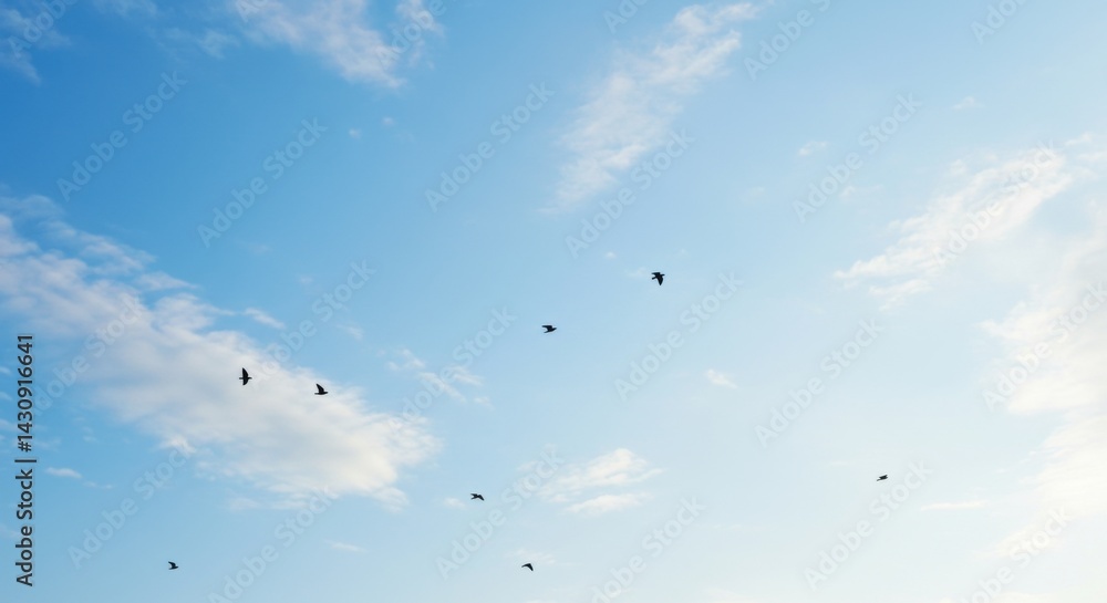 Birds Flying in a Blue Sky with Clouds Birds Flying in a Blue Sky with Clouds