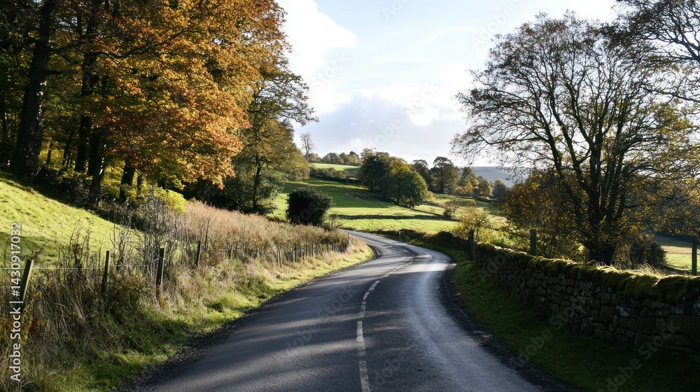 Fototapeta premium Scenic Autumn Drive, A Winding Road Through Colorful Countryside