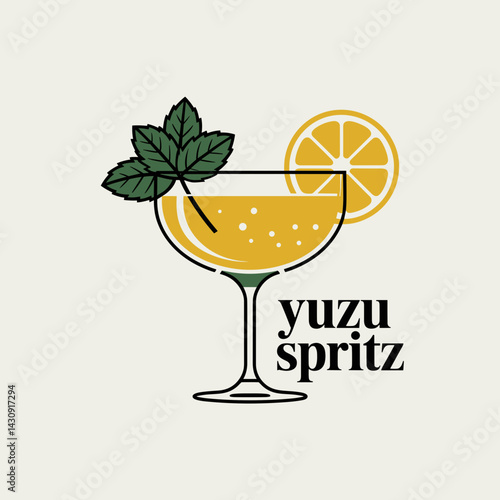 Yuzu Spritz Cocktail with Citrus and Mint Garnish