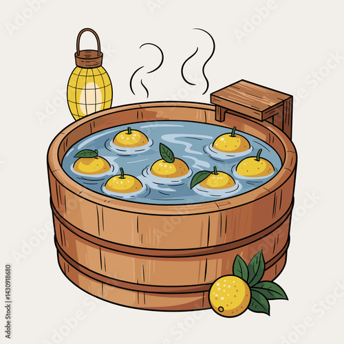 Japanese Yuzu Bath in Wooden Onsen Tub