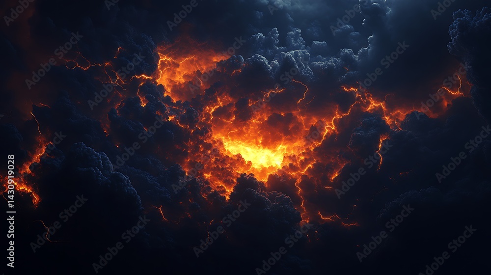 Fototapeta premium Fiery clouds in a dark sky