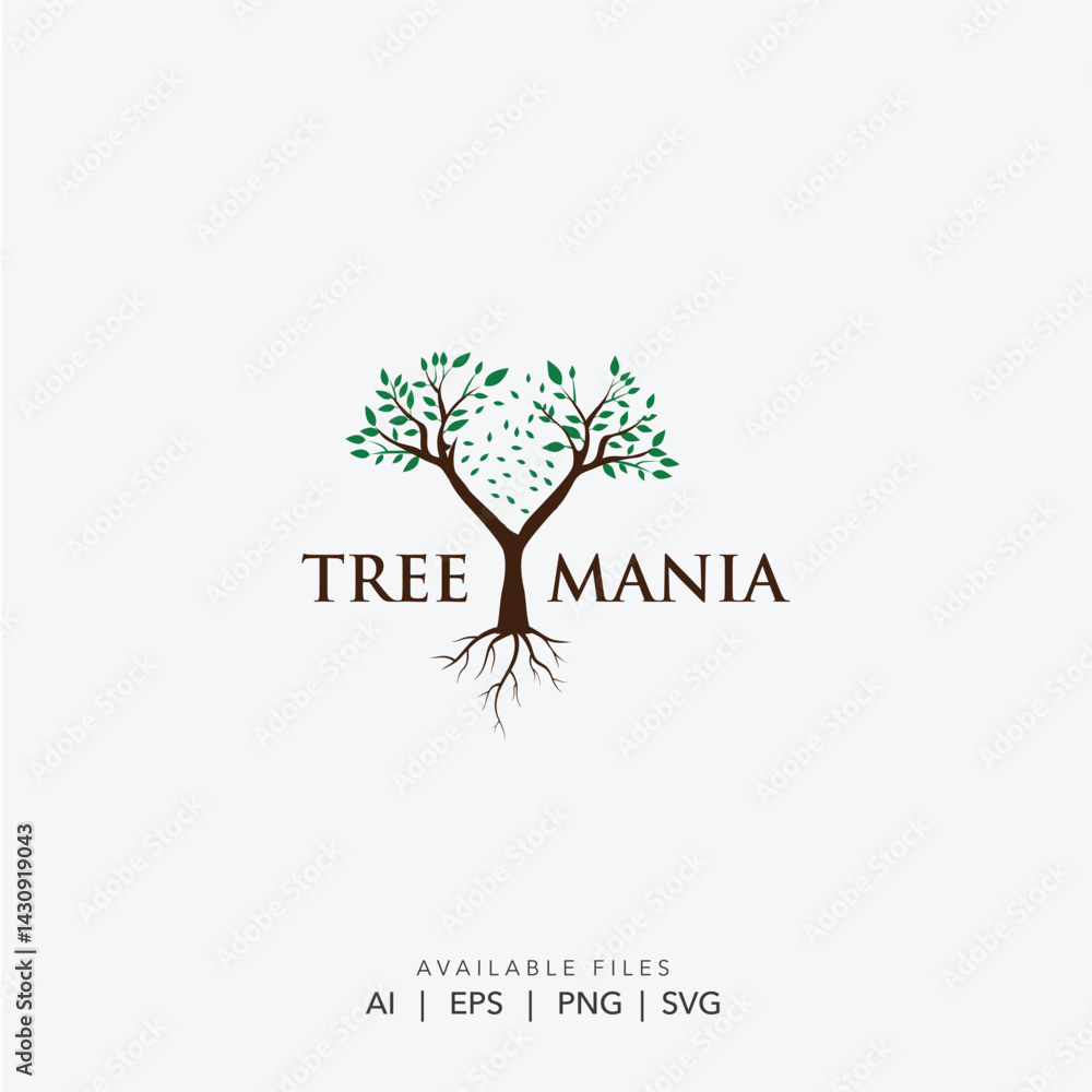 Obraz premium Natural Tree Logo with Visible Roots and Green Leaves for Organic Growth Business