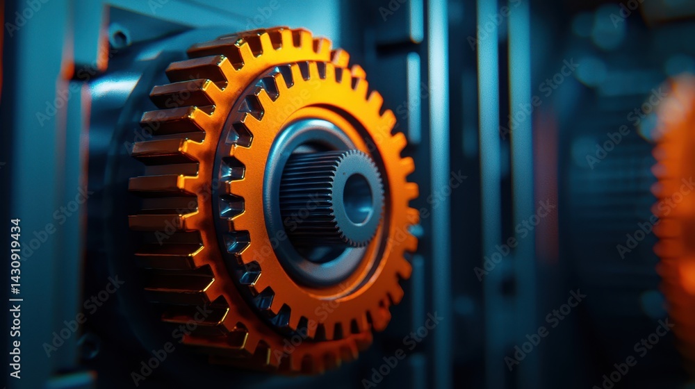 Close-Up of an Orange Gear in a Mechanical Device Highlighting Precision Engineering and Industrial Design Close-Up of an Orange Gear in a Mechanical Device Highlighting Precision Engineering and Industrial Design