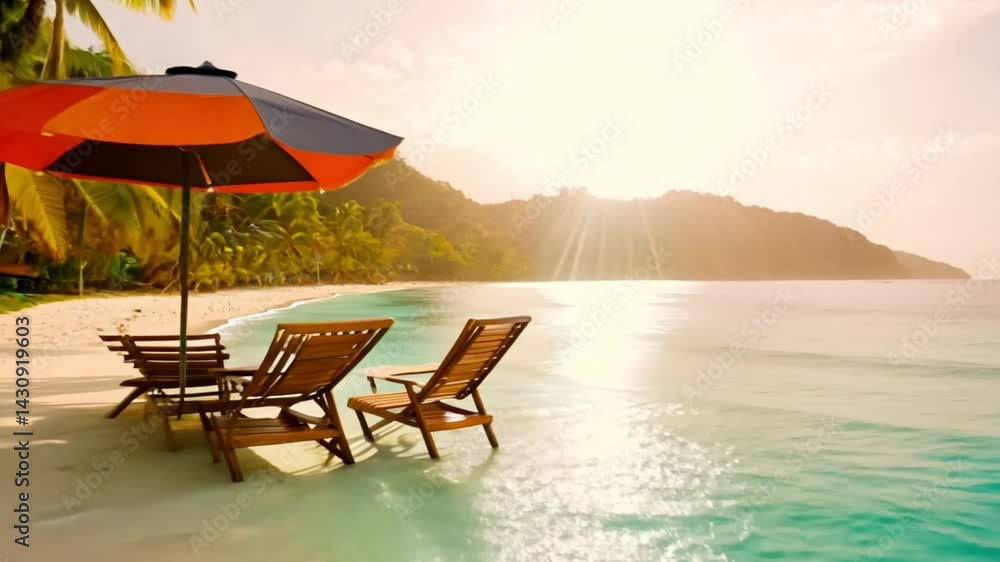 beach chairs and umbrella on the beach beach chairs and umbrella on the beach