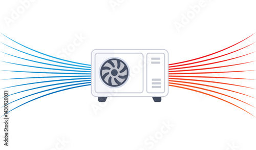 Heat Pump Unit Air Conditioner. Heating and Cooling  with Airflow Dynamics. Vector Illustration