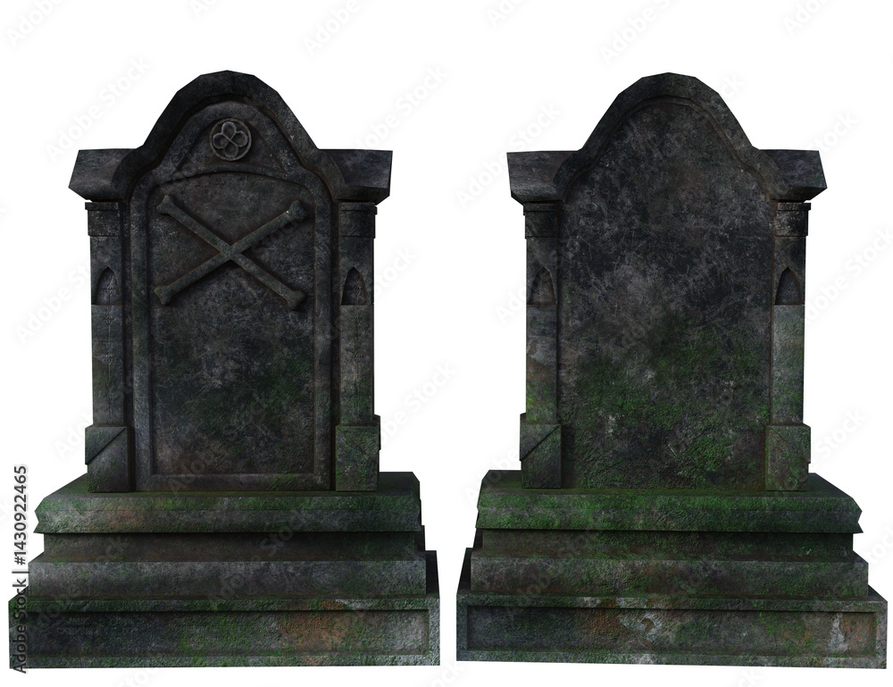 Fototapeta premium 3D rendered old tombstones isolated on transparent background