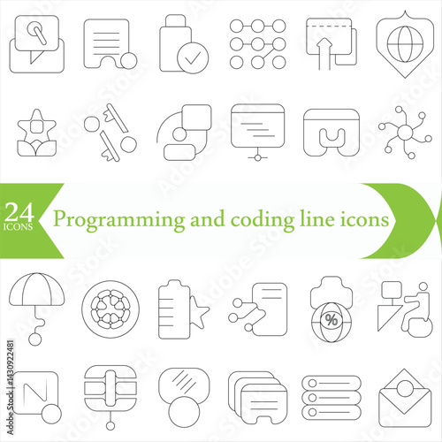  Programming and coding line icons collection. Big UI icon set in a flat design. Thin outline icons pack. Vector illustration