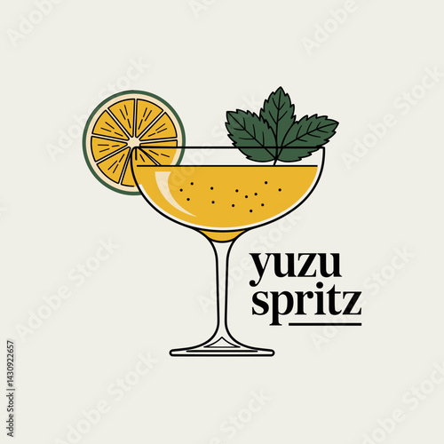 Yuzu Spritz Cocktail with Citrus and Mint Garnish
