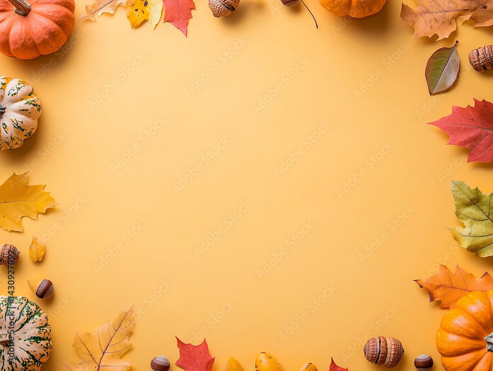 Fototapeta premium Top View Of Halloween Ripe Pumpkins Concept On A Plain Background