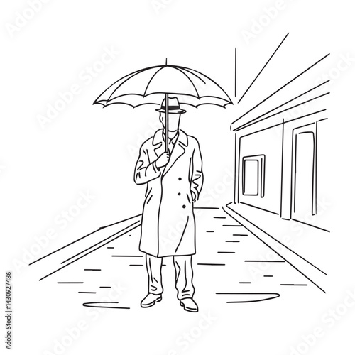 Simple Man with Umbrella Silhouette - Modern Minimal Line Art - man umbrella silhouette - man umbrella vector - man umbrella doodle - umbrella illustration - man umbrella line art

