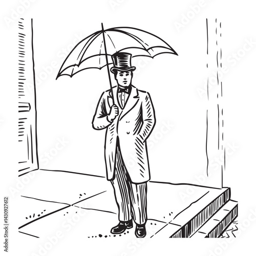 Calm Man with Umbrella Silhouette - Minimalist Doodle Sketch - man umbrella silhouette - man umbrella vector - man umbrella doodle - umbrella illustration - man umbrella line art

