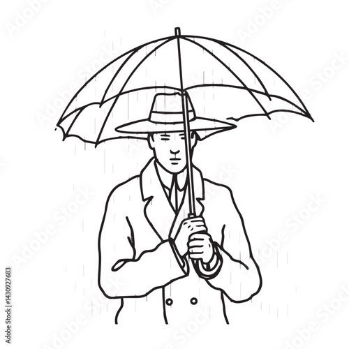 Classy Man Holding Umbrella Silhouette - Modern Digital Art - man umbrella silhouette - man umbrella vector - man umbrella doodle - umbrella illustration - man umbrella line art


