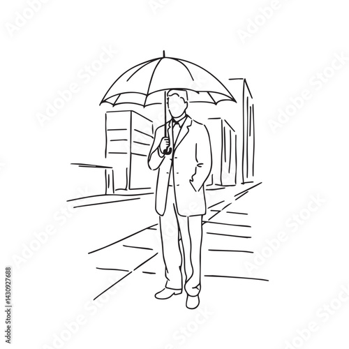 Man with Open Umbrella Silhouette - Simple Outline Vector - man umbrella silhouette - man umbrella vector - man umbrella doodle - umbrella illustration - man umbrella line art

