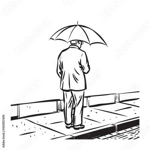 Minimal Man Umbrella Silhouette - Digital Line Drawing - man umbrella silhouette - man umbrella vector - man umbrella doodle - umbrella illustration - man umbrella line art

