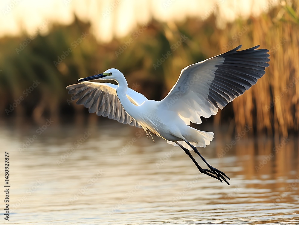 Obraz premium Graceful Egret Soaring Above Waterfowl of excellence in splendor beyond compare with grace