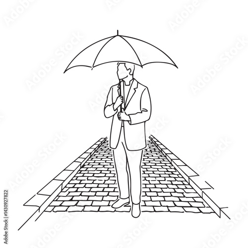 Stylish Man Holding Umbrella Silhouette - Simple Digital Sketch - man umbrella silhouette - man umbrella vector - man umbrella doodle - umbrella illustration - man umbrella line art

