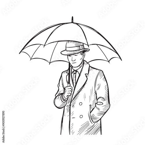 Man with Umbrella Silhouette - Classic Umbrella Pose Line Art - man umbrella silhouette - man umbrella vector - man umbrella doodle - umbrella illustration - man umbrella line art

