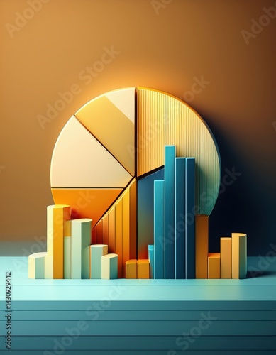 This artwork showcases vibrant geometric shapes of charts and graphs in business analytics.