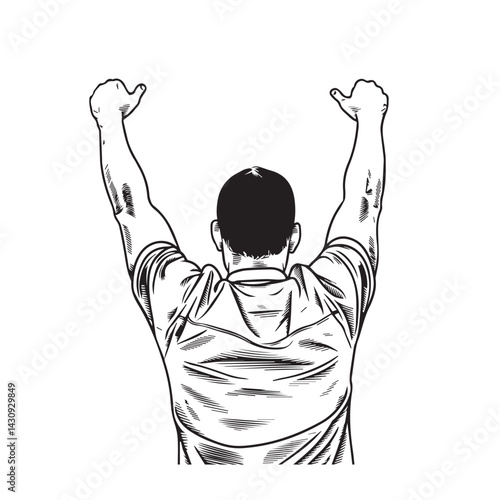 Man Raising Arms Silhouette - Minimal Line Art Drawing - man raising arms silhouette - man raising arms vector - man raising arms doodle - raising arms illustration - man raising arms line art

