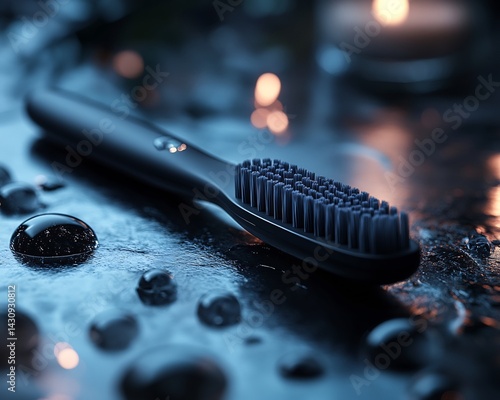 Artistic product shoot of modern tooth brush on a glossy surface