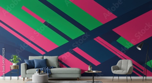 Living Room with Abstract Wall Art Sofa Armchair