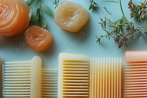 Clean product shoot of combs placed rows highlighting texture