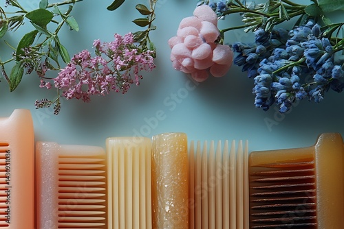Clean product shoot of combs placed rows highlighting texture