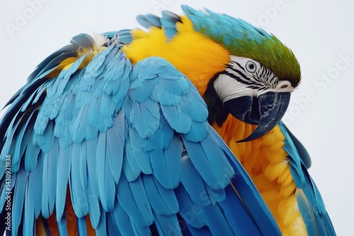 Obraz na płótnie Blue and Yellow Macaw Displays Vibrant Wing Feathers in a Bright Studio Setting Generative AI w salonie