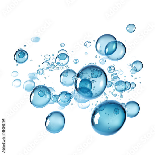 A collection of translucent blue spheres floating against a stark transparent background creating a clean look png