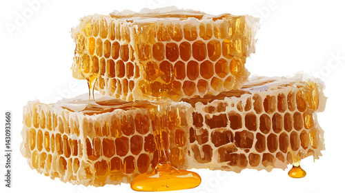 Fresh honeycomb, honey products by organic natural ingredients concept vector illustration isolated on transparent background
