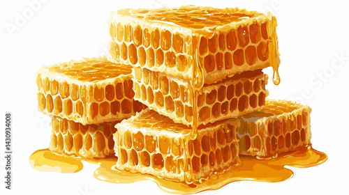 Fresh honeycomb, honey products by organic natural ingredients concept vector illustration isolated on transparent background