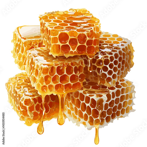 Fresh honeycomb, honey products by organic natural ingredients concept vector illustration isolated on transparent background
