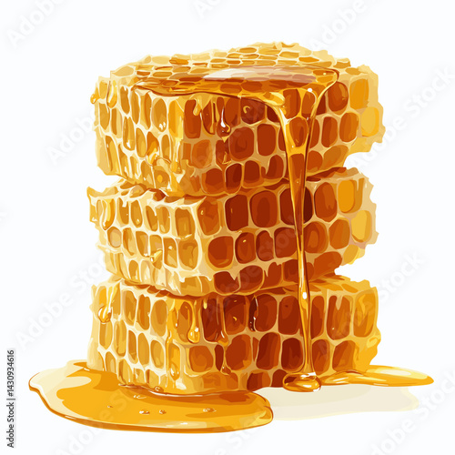 Fresh honeycomb, honey products by organic natural ingredients concept vector illustration isolated on transparent background