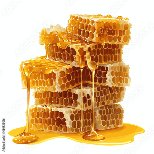 Fresh honeycomb, honey products by organic natural ingredients concept vector illustration isolated on transparent background