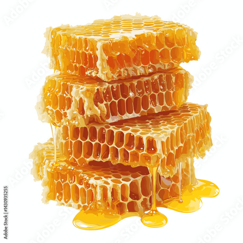 Fresh honeycomb, honey products by organic natural ingredients concept vector illustration isolated on transparent background