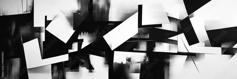 Cubism Design Exploring Geometric Forms in Black and White, Showcasing Fragmented Shapes and Contrasting Tones Generative AI