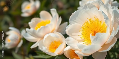 Fototapeta Naklejka Na Ścianę i Meble -  Delicate white and yellow peony blossoms, springtime bloom, vibrant, paeonia