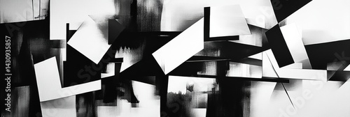 Obraz na płótnie Cubism Design Exploring Geometric Forms in Black and White, Showcasing Fragmented Shapes and Contrasting Tones Generative AI w salonie
