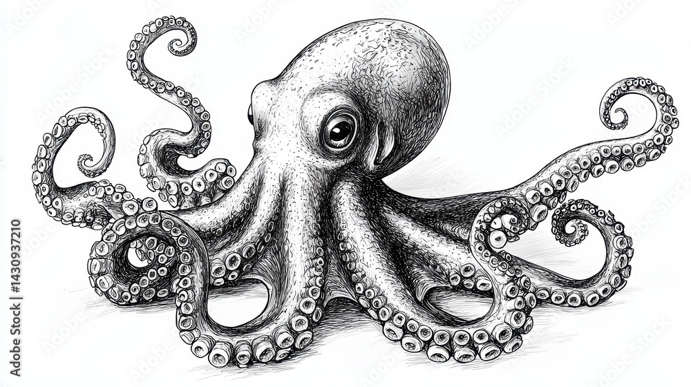 Obraz premium Detailed Ink Drawing of an Octopus