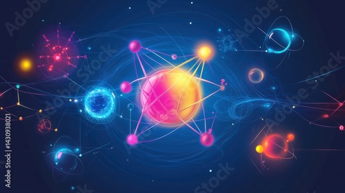 Wallpaper Mural Vibrant Abstract Illustration of Atomic Particles and Energy Waves Torontodigital.ca