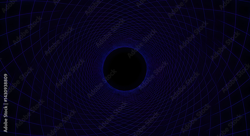 Naklejka premium Abstract Dark Tunnel With Glowing Grid Net Structure Background