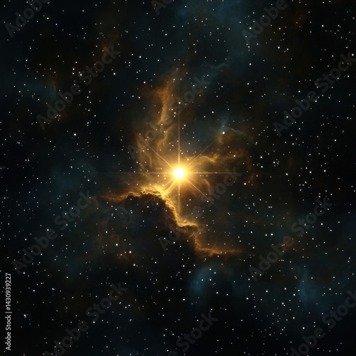 Cosmic Radiance.  Vast nebulae encircle a brilliant central star, scattered with distant stars.  A breathtaking view of the cosmos